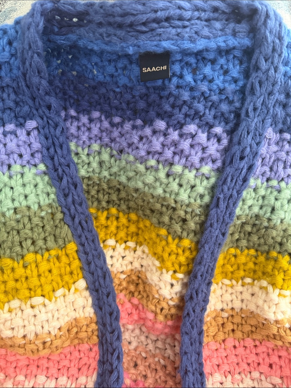 SAACHI Multicolor Chunky Stripe Open Cardigan — - Picture 4 of 9